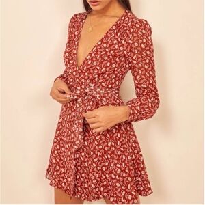 Reformation Red Floral Long Sleeve Dress